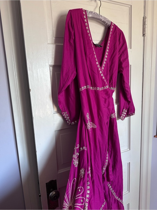 J. Peterman Dresses & Skirts - J. Peterman Fuchsia Maxi Dress with White Embroidery